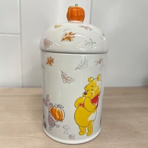 Disney Winnie The Pooh Cookie Canister Jar Autumn Fall Pumpkin
